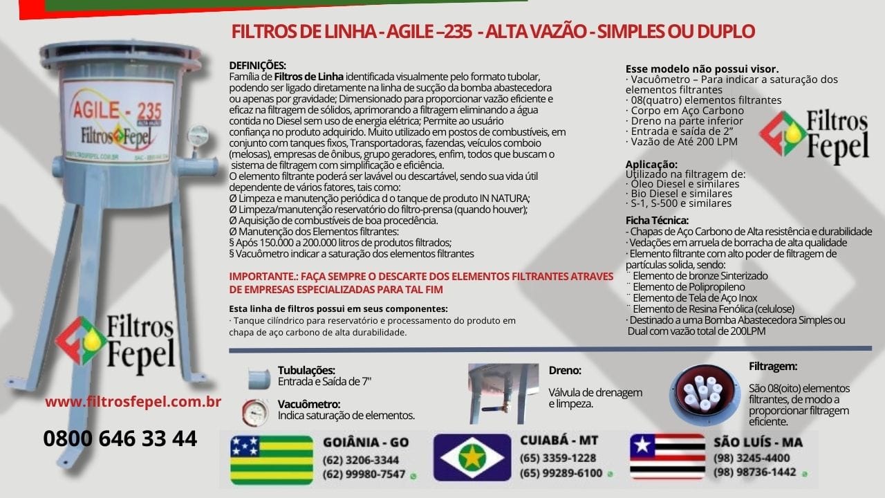 FILTRO DE LINHA - LINHA AGILE 235 - ALTA VAZÃO SIMPLES